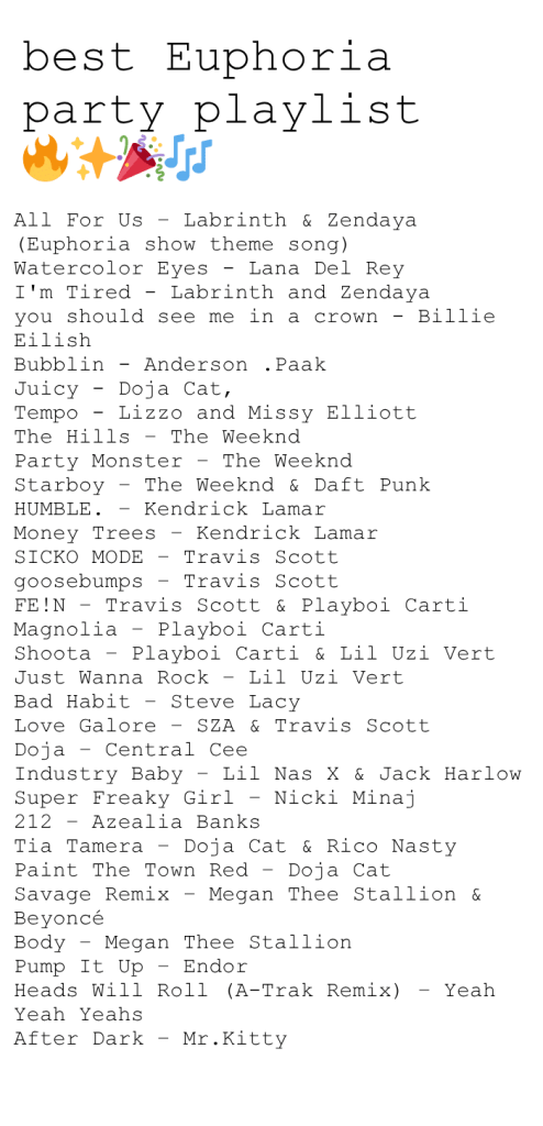 Euphoria Party Playlist Music euphoria party playlist of songs and music for euphoria themed parties