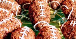 Charlie Brown Football Krispie Treats on a party table