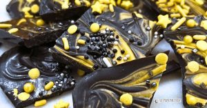 DIY Halloween Chocolate Candy Bark homemade candies on a Halloween party table - real recipes from Sleepover Party Ideas