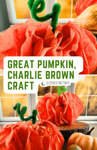 Tissue paper pumpkins on a fall party table for It's The Great Pumpkin, Charlie Brown Halloween crafts or autumn activities for kids
