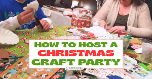Christmas crafts and party guests at a holiday craft party for Christmas