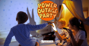 Power Outage Party With Kids making shadow puppets with flashlight