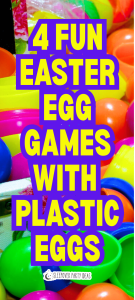 stacks of plastic Easter eggs for Easter party games