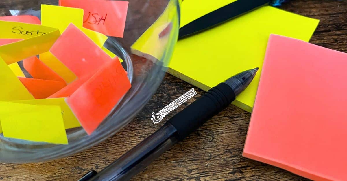 fish bowl family reunion game supplies on a party table