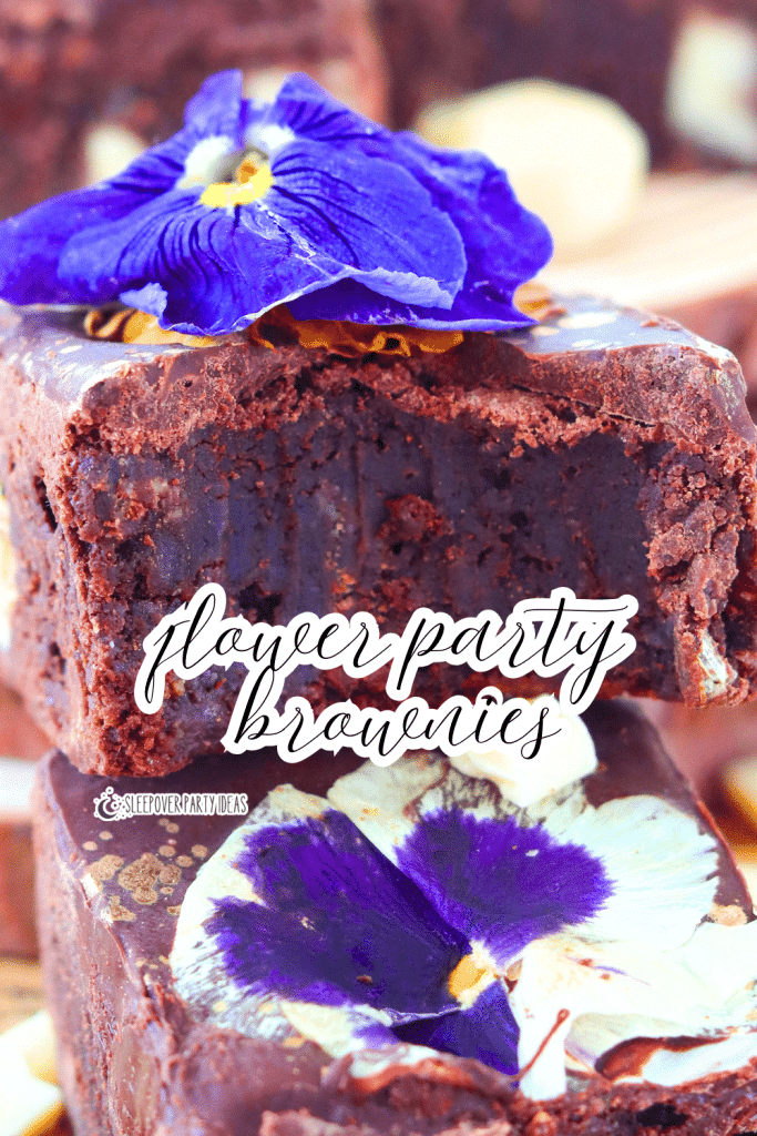 Edible Flower Brownies Recipe for Floral Party flower party brownies with real flowers on chocolate fudge brownies recipe