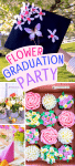 ideas for Floral Grad Party Or Flower Garden Graduation with flower centerpieces, flower cupcakes, flower party favors for graduation outside