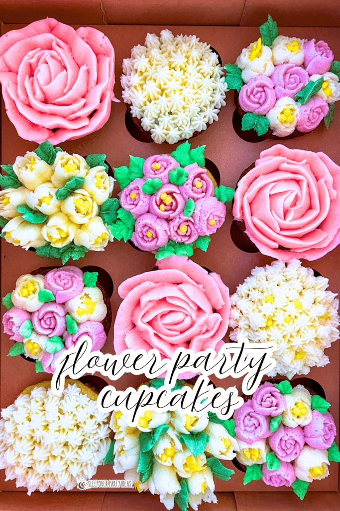 Floral Party Floral Cupcakes That Look Like Flowers cupcakes that look like flowers with flower icing for flower party or floral party themes