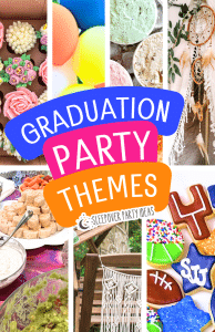 collage of graduation party ideas for different grad party themes for high school graduation and college graduations