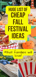 cheap fall festival ideas, food and harvest carnival games with text on top
