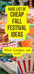 cheap fall festival ideas, food and harvest carnival games with text on top